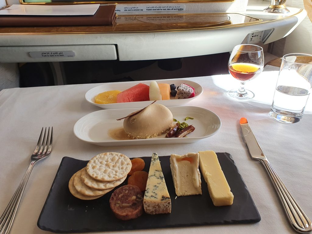 Emirates 777 First Class Cheese Plate Ice Cream Fruits