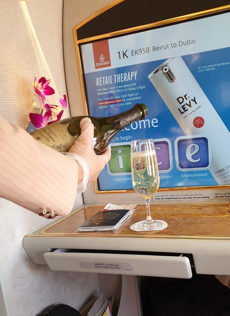 Emirates 777 First Class Welcome Dom