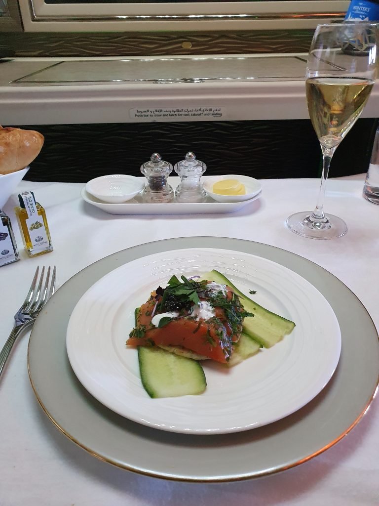 Emirates Change Changer First Class Salmon with Sevruga Caviar Starter Emirates Change Changer First Class Salmon with Sevruga Caviar Starter