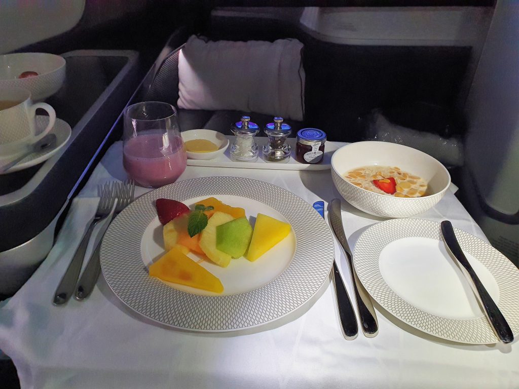 BA 787 First Class Breakfast Fruits Musseli