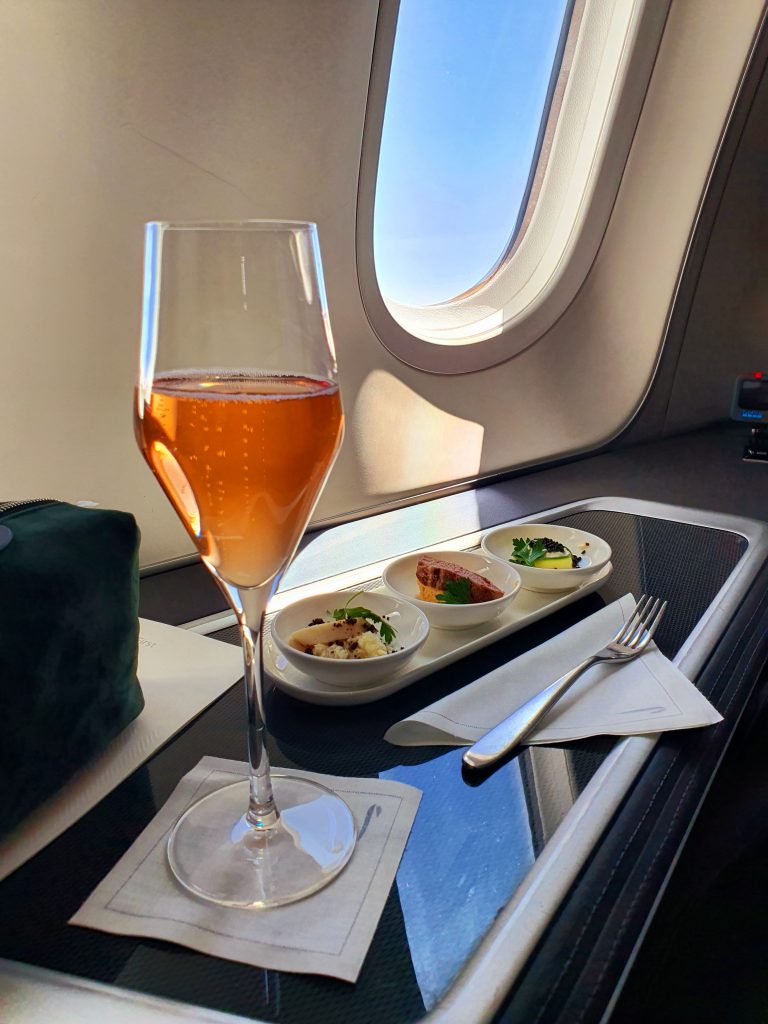 BA 787 First Class Post Take Off Champers Canapes