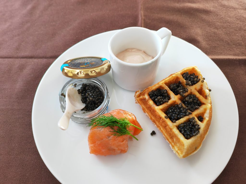 JAL First Class Caviar Pancake
