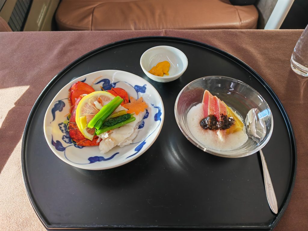 JAL First Class Lobster with Egg Yolk Tuna Steak with yam