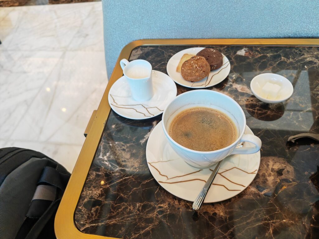 Oman Air First Class Lounge MCT Wake Up Coffee