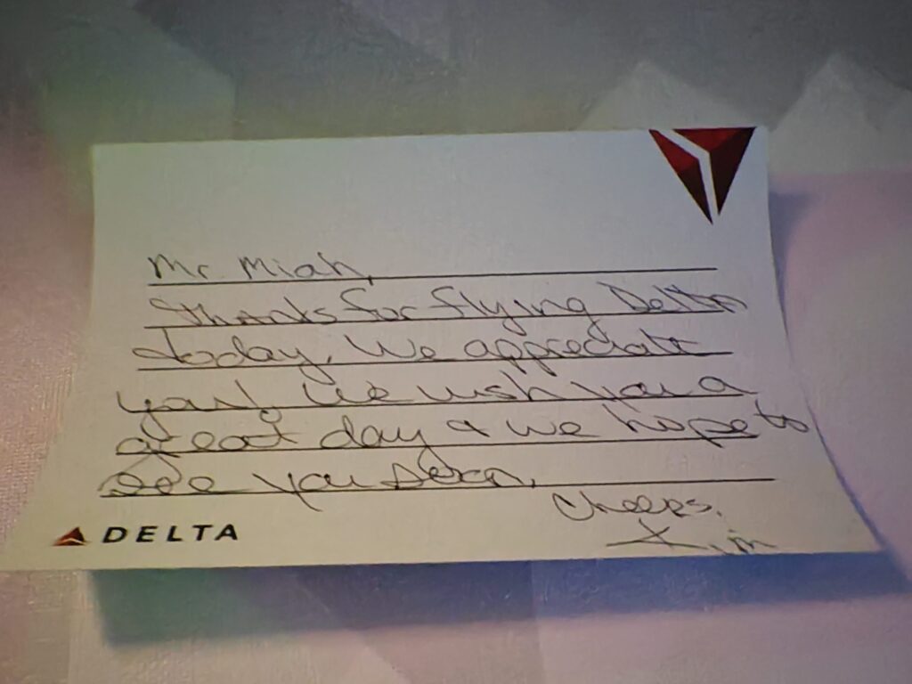 Delta One Suites 4J Cabin Crew Note