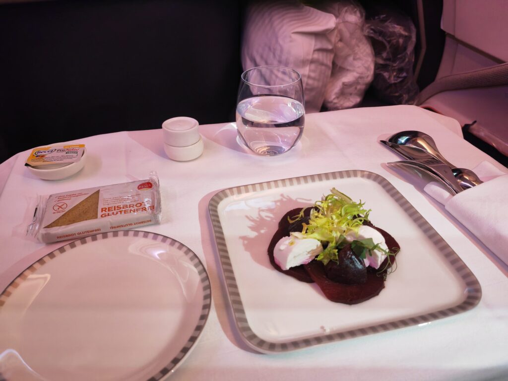 Singapore Airlines A380 Business Class Gluten Free Beetroot Salad