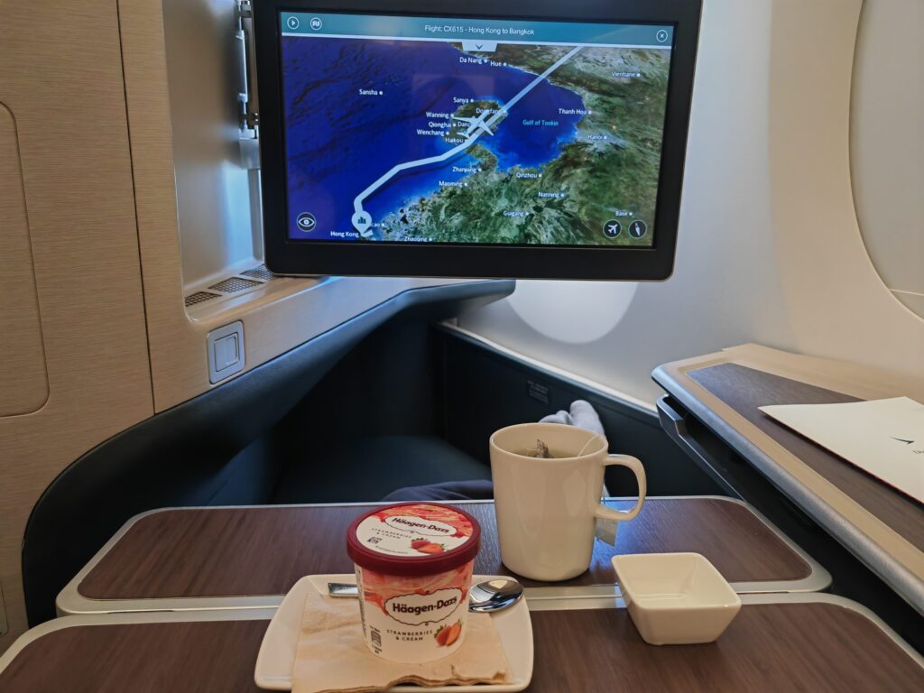Cathay Pacific A350 Business Class Ice Cream & Tea
