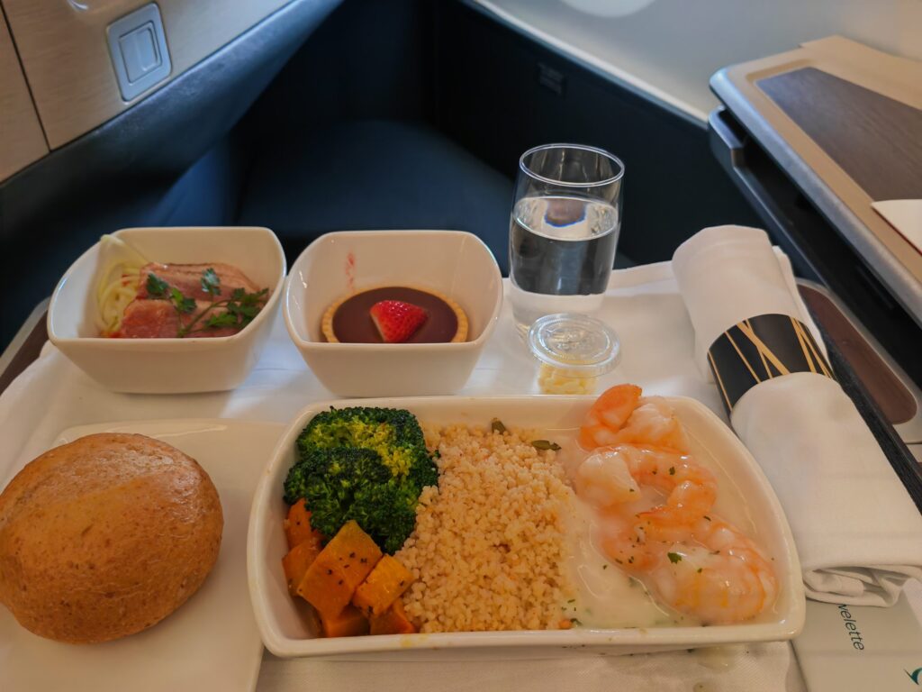 Cathay Pacific A350 Business Class Special Muslim Meal Prawn Lunch