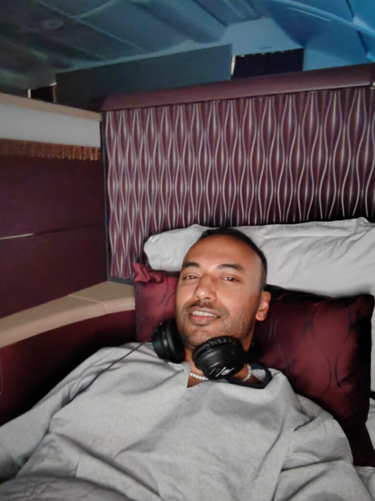 Chilling in Qatar First Class Bed