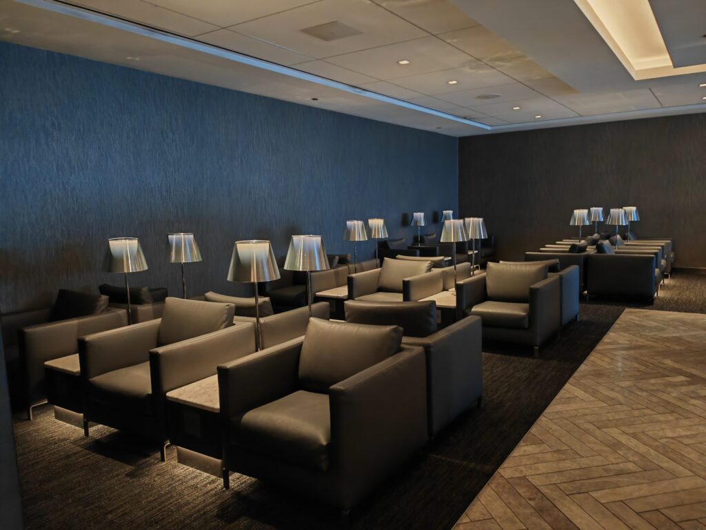 United Polaris Lounge Chicago Darker Seating Area Behind Dining Room
