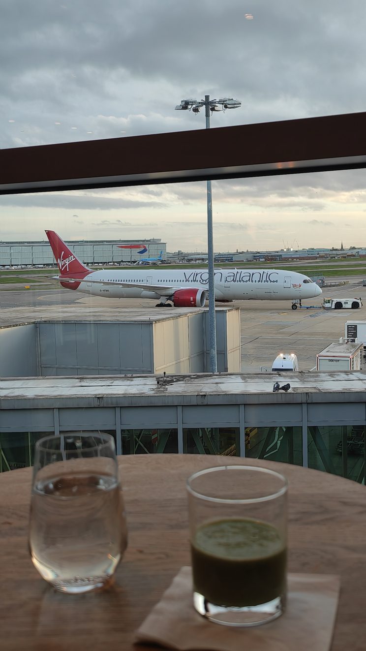 Cathay Business Lounge Heathrow Watching Virgin 787 Taxi out