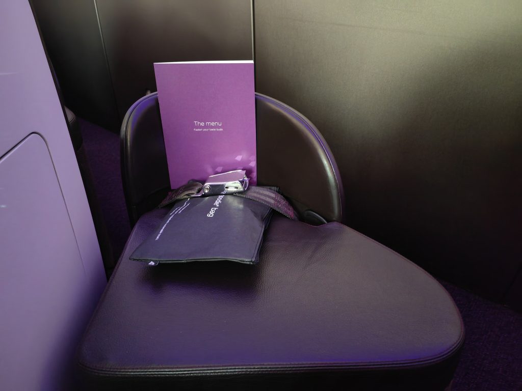 Virgin Atlantic Upper Class Footrest with Amenity Kit and Menu